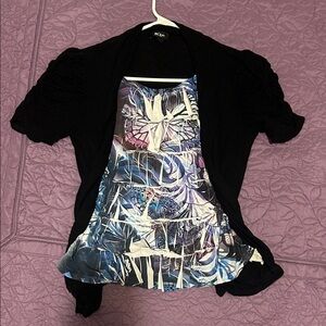 BCX Women's Blouse with Black and Purple Design